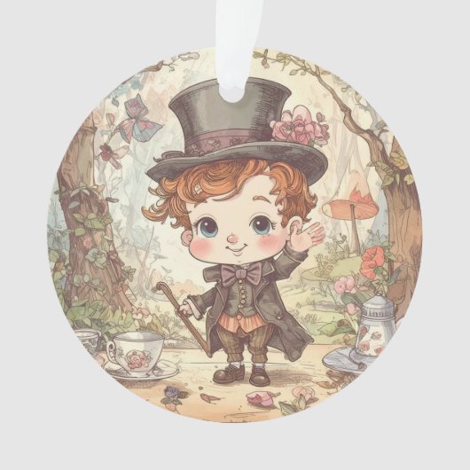 Cute Mad Hatter Whimsical Wonderland Woodland Art Ornament (voorkant)