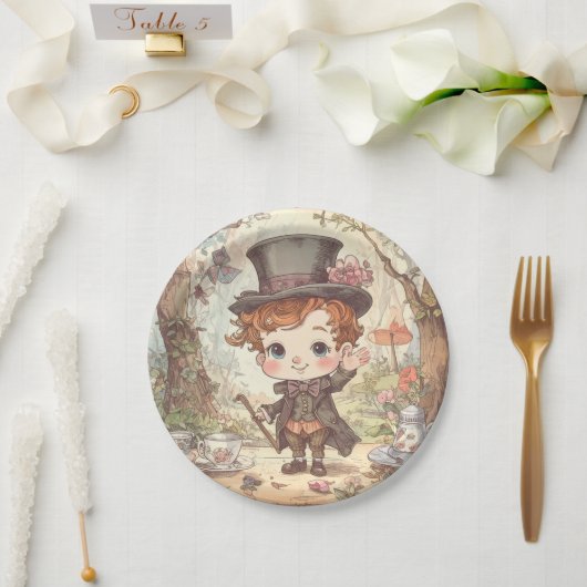 Cute Mad Hatter Whimsical Wonderland Woodland Art Papieren Bordje (Huwelijk)