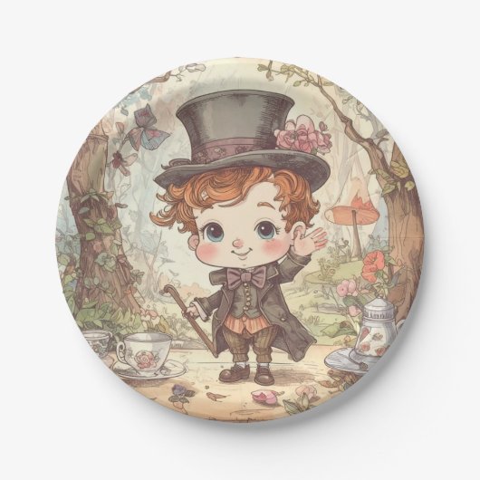 Cute Mad Hatter Whimsical Wonderland Woodland Art Papieren Bordje (Voorkant)