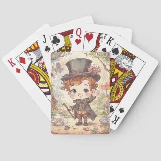 Cute Mad Hatter Whimsical Wonderland Woodland Art Pokerkaarten (Achterkant)
