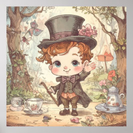 Cute Mad Hatter Whimsical Wonderland Woodland Art Poster