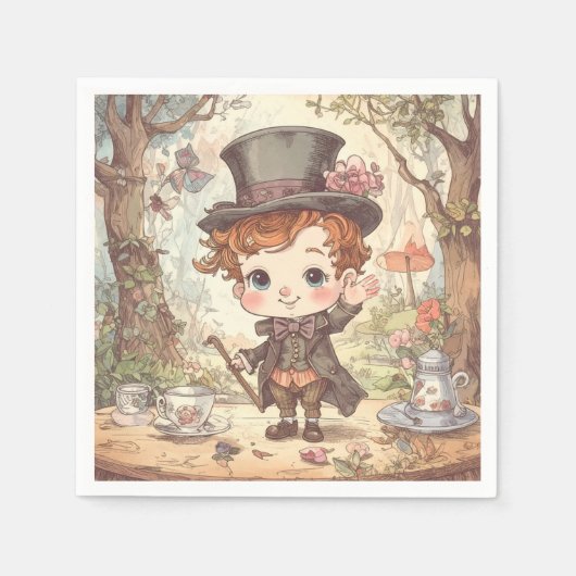 Cute Mad Hatter Whimsical Wonderland Woodland Art Servet (Voorkant)