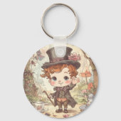 Cute Mad Hatter Whimsical Wonderland Woodland Art Sleutelhanger (Voorkant)