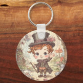 Cute Mad Hatter Whimsical Wonderland Woodland Art Sleutelhanger (Achterkant)