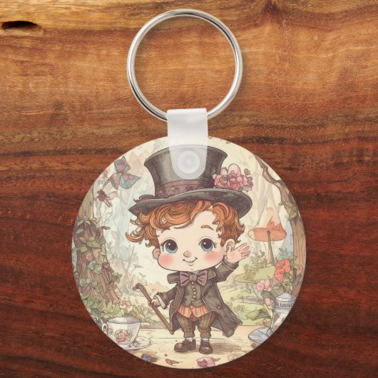 Cute Mad Hatter Whimsical Wonderland Woodland Art Sleutelhanger (Achterkant)
