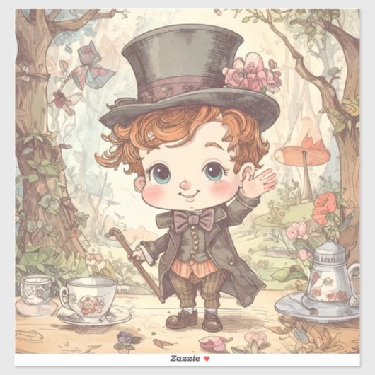 Cute Mad Hatter Whimsical Wonderland Woodland Art Sticker (Vel)