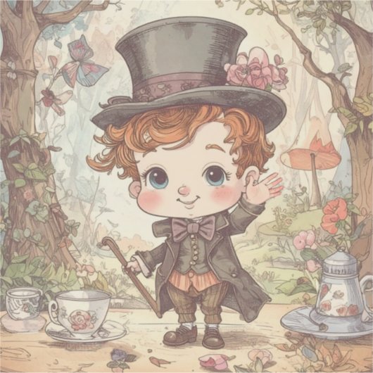 Cute Mad Hatter Whimsical Wonderland Woodland Art Sticker (Voorkant)