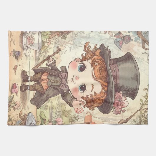 Cute Mad Hatter Whimsical Wonderland Woodland Art Theedoek (Horizontaal)