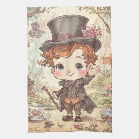 Cute Mad Hatter Whimsical Wonderland Woodland Art Theedoek (Verticaal)
