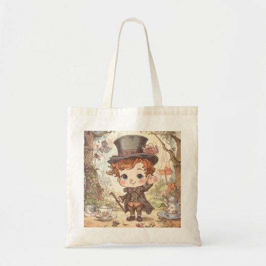 Cute Mad Hatter Whimsical Wonderland Woodland Art Tote Bag (Voorkant)