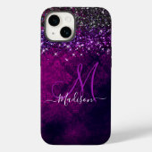 Cute magenta black faux glitter monogram Case-Mate iPhone case (Achterkant)
