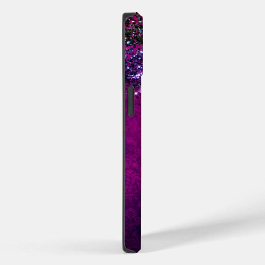 Cute magenta black faux glitter monogram Case-Mate iPhone case (Achterkant / Rechts)