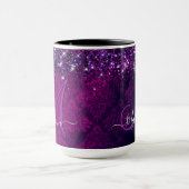Cute magenta black faux glitter monogram mok (Midden)