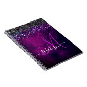 Cute magenta black faux glitter monogram notitieboek (Rechterzijde)