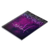 Cute magenta black faux glitter monogram notitieboek (Linkerzijde)