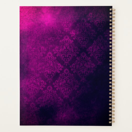 Cute magenta black faux glitter monogram planner (Achterkant)