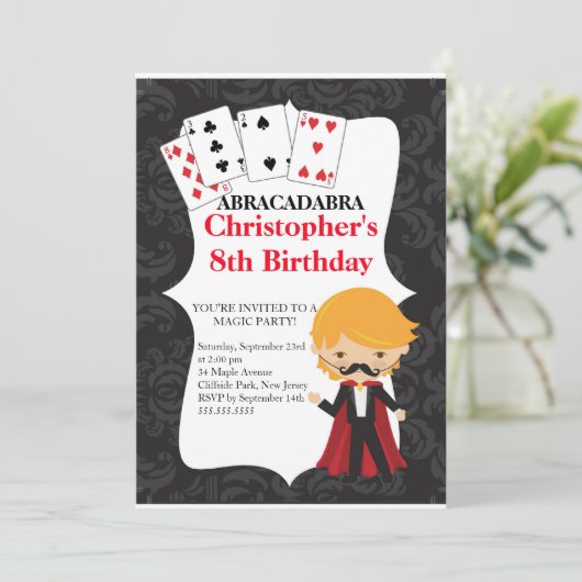 Cute Magic Birthday Party Invitations Kaart (Staand voorkant)