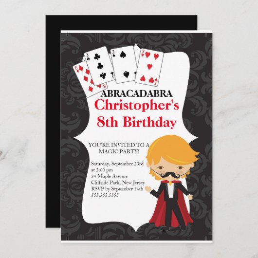 Cute Magic Birthday Party Invitations Kaart (Voorkant / Achterkant)