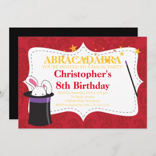 Cute Magic Birthday Party Invitations Kaart (Voorkant / Achterkant)