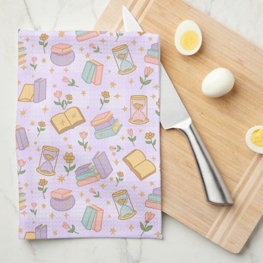 Cute Magic Books Paarse Keukenhanddoeken (Quarter Fold)