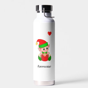 Cute Magic Elf met Gift on White Water Bottle Waterfles