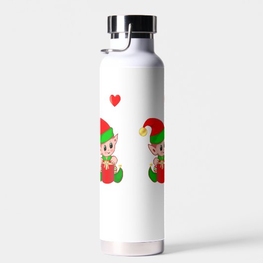 Cute Magic Elf met Gift on White Water Bottle Waterfles (Rechts)