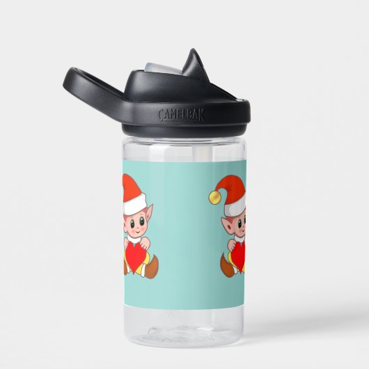 Cute Magic Elf met hart op lichtblauwe wattenbodem Waterfles (Rechts)