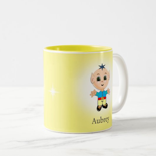 Cute Magic Elf op Light Yellow Tweekleurige Koffiemok (Voorkant rechts)