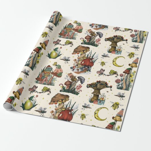 Cute Magic Mushrooms Cottcore Merry kerst Cadeaupapier (Uitgerold)
