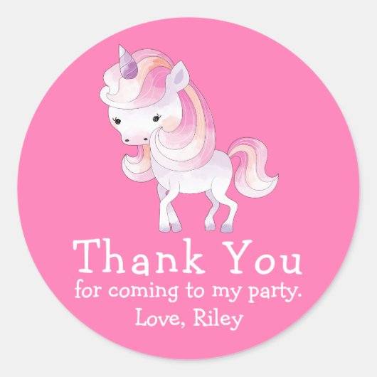 Cute Magic Unicorn Bedankt Ronde Sticker (Voorkant)