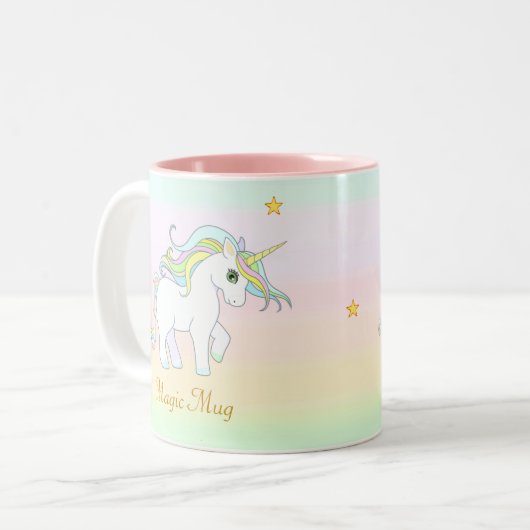 Cute Magic Unicorn en Star op parelkleuren Tweekleurige Koffiemok (Voorkant links)