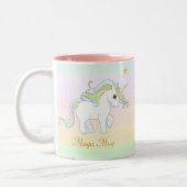 Cute Magic Unicorn en Star op parelkleuren Tweekleurige Koffiemok (Links)