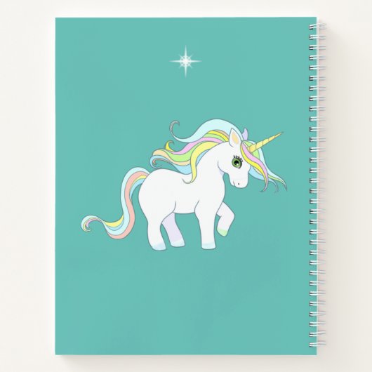 Cute Magic Unicorn op Blauwgroen Notitieboek (Achterkant)
