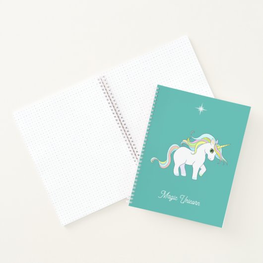 Cute Magic Unicorn op Blauwgroen Notitieboek (Binnen)