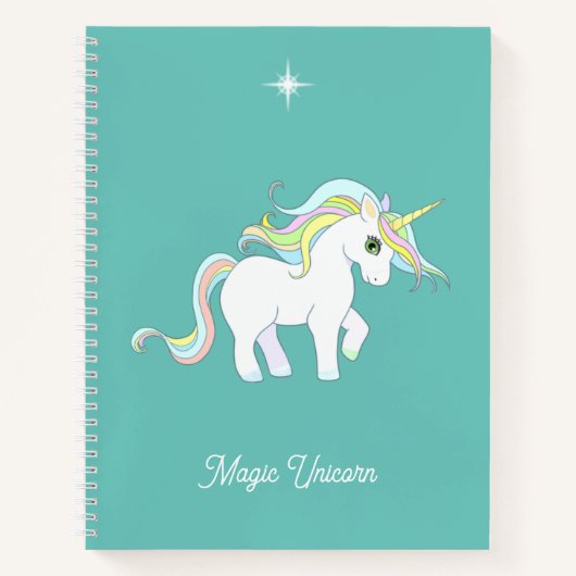 Cute Magic Unicorn op Blauwgroen Notitieboek (Voorkant)