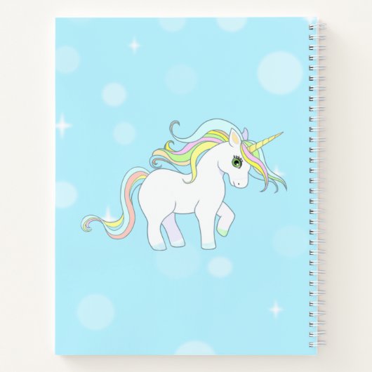 Cute Magic Unicorn op Light Blue Notitieboek (Achterkant)