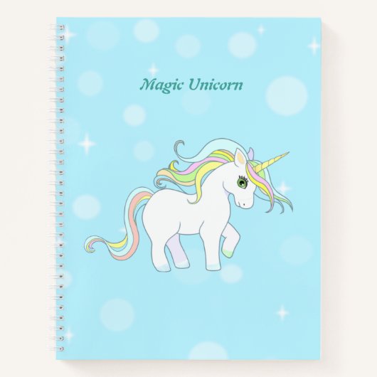 Cute Magic Unicorn op Light Blue Notitieboek (Voorkant)