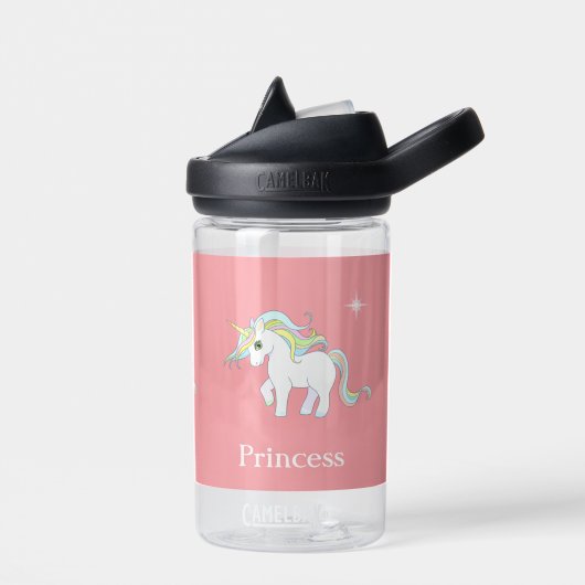 Cute Magic Unicorn & Star op lichtroze Waterfles (Links)