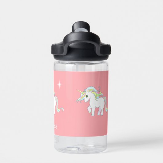 Cute Magic Unicorn & Star op lichtroze Waterfles (Achterkant)
