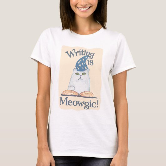 Cute Magic Writing Cat Cartoon Art Design T-shirt (Voorkant)