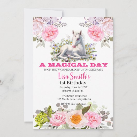 Cute Magical Baby Unicorn 1st Birthday Kaart (Voorkant)