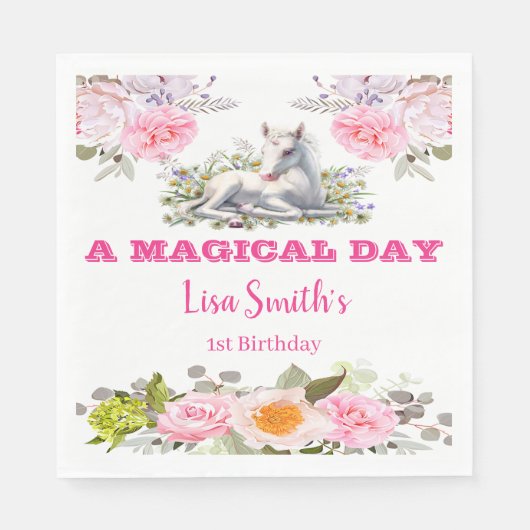 Cute Magical Baby Unicorn 1st Birthday Servet (Voorkant)