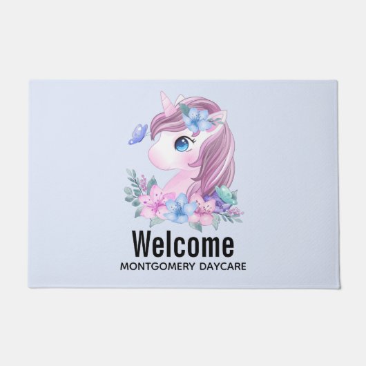 Cute & Magical Baby Unicorn in Waterverf Deurmat (Voorkant)