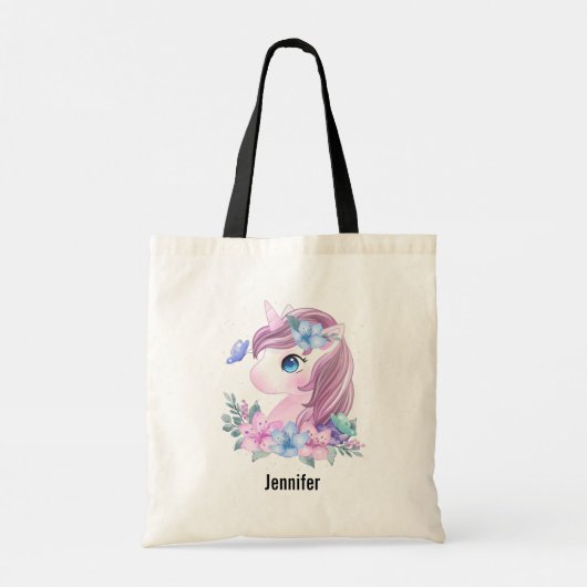 Cute & Magical Baby Unicorn in Waterverf Tote Bag (Achterkant)