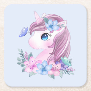 Cute & Magical Baby Unicorn met Big Eyes Kartonnen Onderzetters