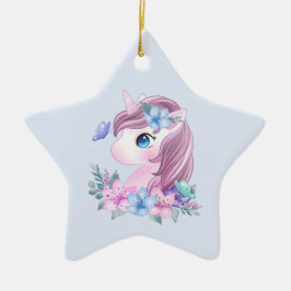 Cute & Magical Baby Unicorn met Big Eyes Keramisch Ornament