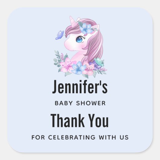 Cute & Magical Baby Unicorn Party Dank u Vierkante Sticker (Voorkant)