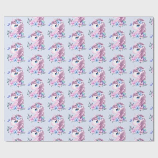 Cute & Magical Baby Unicorn Pattern Cadeaupapier (Vlak)