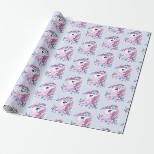 Cute & Magical Baby Unicorn Pattern Cadeaupapier (Uitgerold)