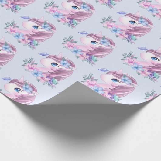 Cute & Magical Baby Unicorn Pattern Cadeaupapier (Hoek)